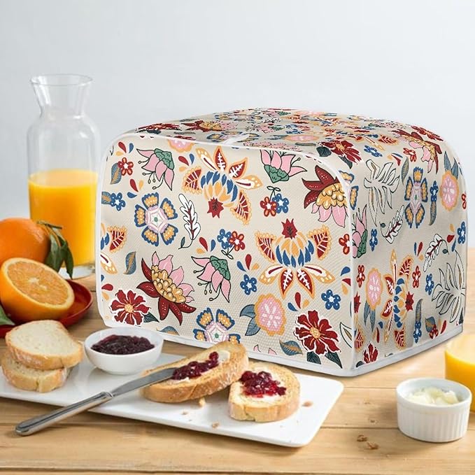 Doojoayie Toaster Cover Dust Resistant Cover for Kitchen Small Appliance Florals 4 Slice Bread Machine Protector Decorative Accessories for Home Kitchen