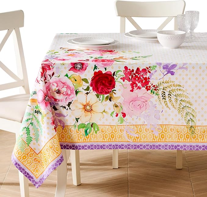 Maison d' Hermine Premium Table Cloth Square Table 100% Combed Cotton 70 x 70 Inches Tablecloth Reusable Decorative for Dining Room, Farmhouse, Home, Party, Festive & Wedding - Summer Joy