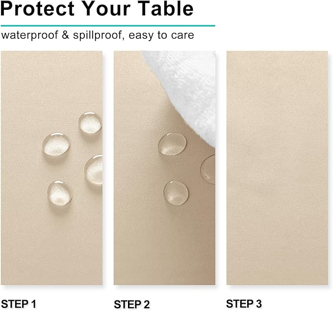 Hiasan Tablecloth for Rectangle Tables - 70 x 140 inch - Waterproof, Spillproof & Wrinkle Resistant Washable Polyester Table Cloth for Dining/Party/Outdoor Picnic, Beige