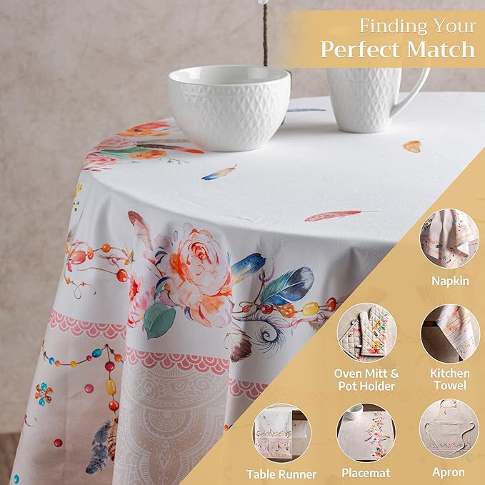 Maison d' Hermine Table Cloth Round Table 100% Cotton 63 Round Inches Tablecloth Reusable Decorative for Dining Room Farmhouse Home Valentines Day Decorations Spring Summer - Ibiza - Beige