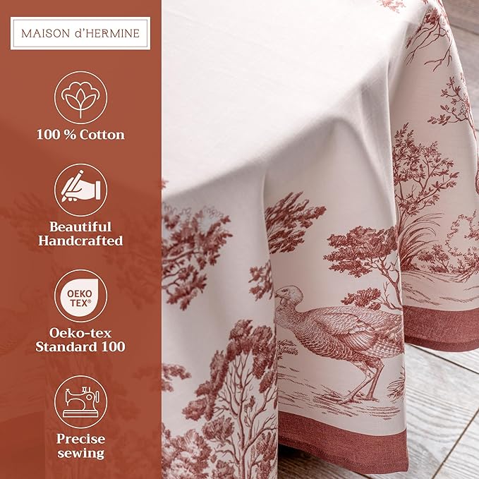 Maison d' Hermine Table Cloth Round Table 100% Cotton 63 Inches Fall Tablecloth Reusable Everyday Use for Thanksgiving Christmas Decorations Dining Farmhouse Party (Holy Jouy - Brown)