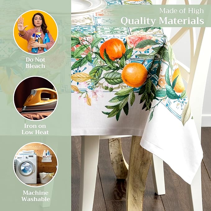 Maison d' Hermine Table Cloth Rectangle Table 100% Cotton 70 x 108 Inches Tablecloth Reusable Decorative for Dining Room Farmhouse Home Valentines Day Decorations Spring Summer - Agrume