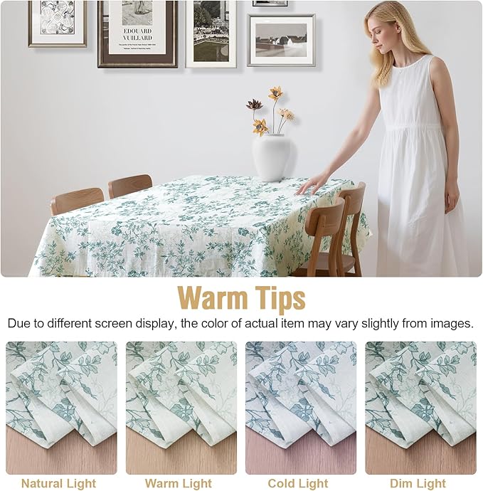 H.VERSAILTEX Linen Table Cloths Floral Printed Tablecloth Spill-Proof Waterproof Table Cover for Dining Buffet Feature Soft and Thick Fabric Wrinkle Free, 60 x 120 Inch, Retro Floral - Sage