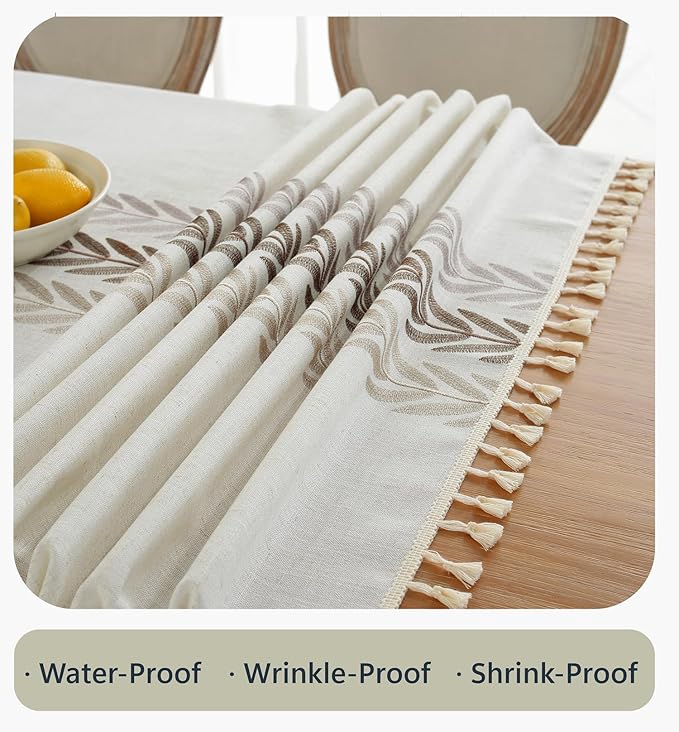 Alsoo Table Cloth Rectangle Table Waterproof Cotton Linen Fall Tablecloth Burlap Wrinkle Free Table Cover for Kitchen Dining, Party, Holiday, Christmas, Beige, Wine Leaf (6-8 Seats, 55x90 Inches)