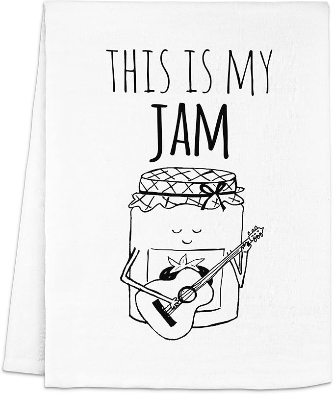 Moonlight Makers, This Is My Jam, Flour Sack Kitchen Towel, Sweet Housewarming Gift, Funny Dish Towel, Farmhouse Kitchen Décor, (White)