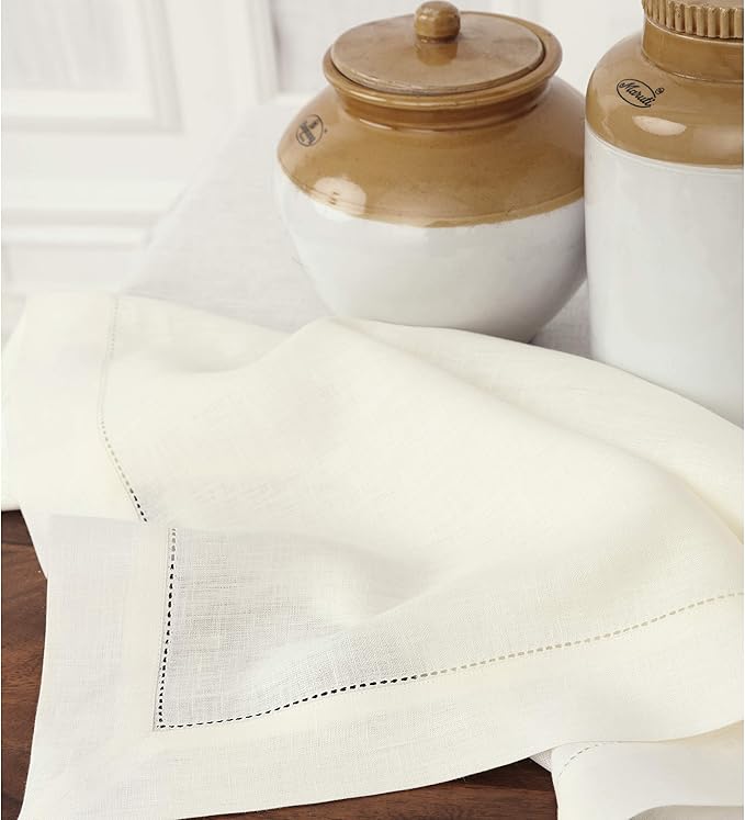 Solino Home Linen Ivory Tablecloth 60 x 144 Inch - Classic Hemstitch, 100% Pure Linen Rectangular Tablecloth - Machine Washable Table Cloth for Spring, Easter