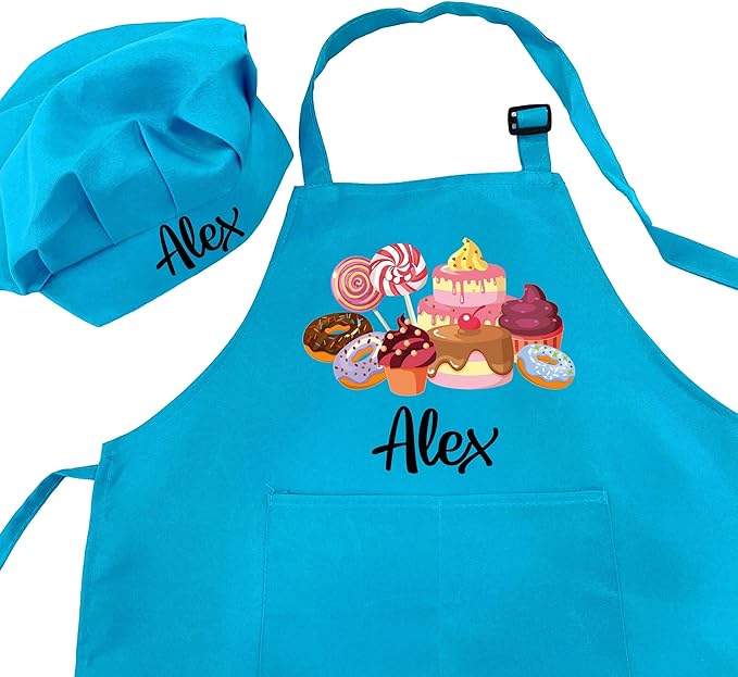 Personalized Kids Apron for Cooking, Custom Kid Apron with Chef Hat, Toddler Cooking Apron for Girls and Boys, Baking & Painting Apron, Christmas Gift For Children