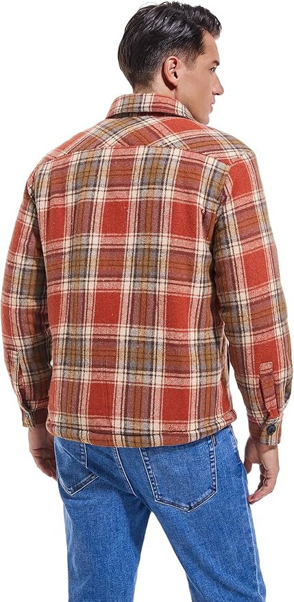 Men's Cotton Sherpa Lined Button Down Flannel Shirt Jacket Plaid Soft Outdoor Flannel Jacket Shirt