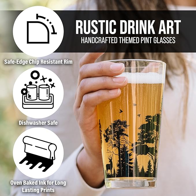Black Lantern Nature Themed Pint Glasses Set of 2 – Pint Glasses in Unique Designs for Craft Beer Enthusiasts - Set of Two 16oz. Glasses with Octopus Tentacles Screen Print