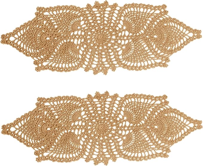 BIBITIME Crochet Lace Table Doilies Eyes Flower Doily Kitchen Vase Place Mats (7 in x 21 in,Pack of 2PCS, Style02-Champagne)