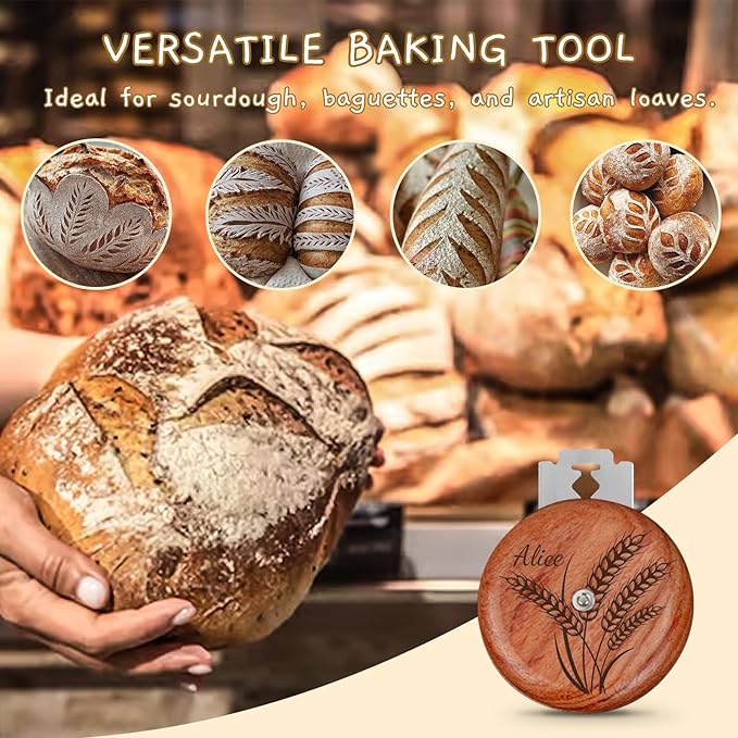 Personalized UFO Bread Lame Engraved Dough Scoring Tool with Name for Sourdough Artisan Bread Baguettes Ergonomic Design Stainless Steel Blade Gift for Home Bakers & Baking Enthusiasts (Moon)