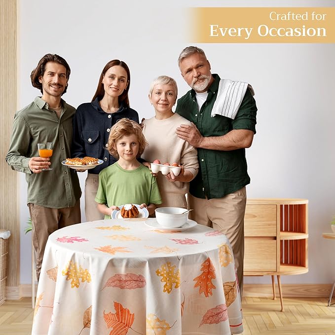 Maison d' Hermine Table Cloth Round Table 100% Cotton 69 Inches Fall Tablecloth Reusable Everyday Use for Thanksgiving Christmas Decorations Dining Farmhouse Party (Colours of Autumn)