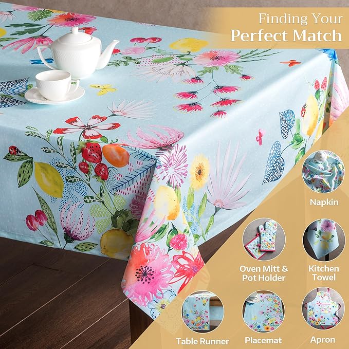 Maison d' Hermine Table Cloth Rectangle Table 100% Cotton 60 x 120 Inches Tablecloth Reusable Decorative for Dining Room Farmhouse Home Valentines Day Decorations Spring Summer - Jardin D'Ete - Mint