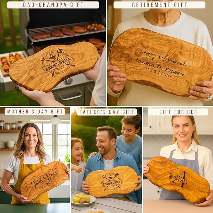 Personalized Olive Wood Cutting Board - Custom Charcuterie Boards, Housewarming, New Home, Valentines Day Gifts for Women, Men, Him, Friends, Wedding, Bridal Shower, Engagement, Anniversary, Family