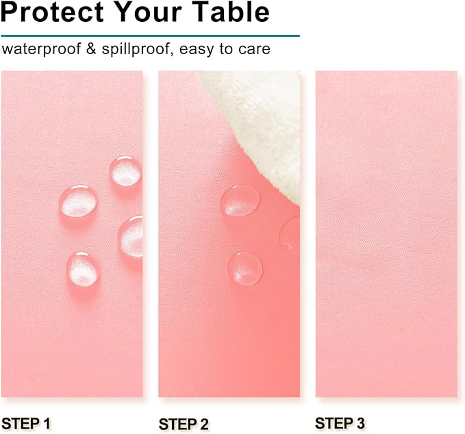 Hiasan Waterproof Tablecloth Rectangle - Washable Fabric Table Cloth for Dining Room Kitchen Birthday Party and Outdoor Use, Rose Pink, 70 x 108 Inch