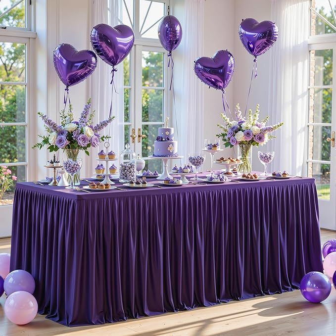 Wish Care 4 Pack Purple Rectangle Table Clothes for 8 Foot Tables, Polyester Fitted Tablecloths 8ft Stretch Table Cover for Wedding, Birthday, Parties, Trade Show, Craft Show