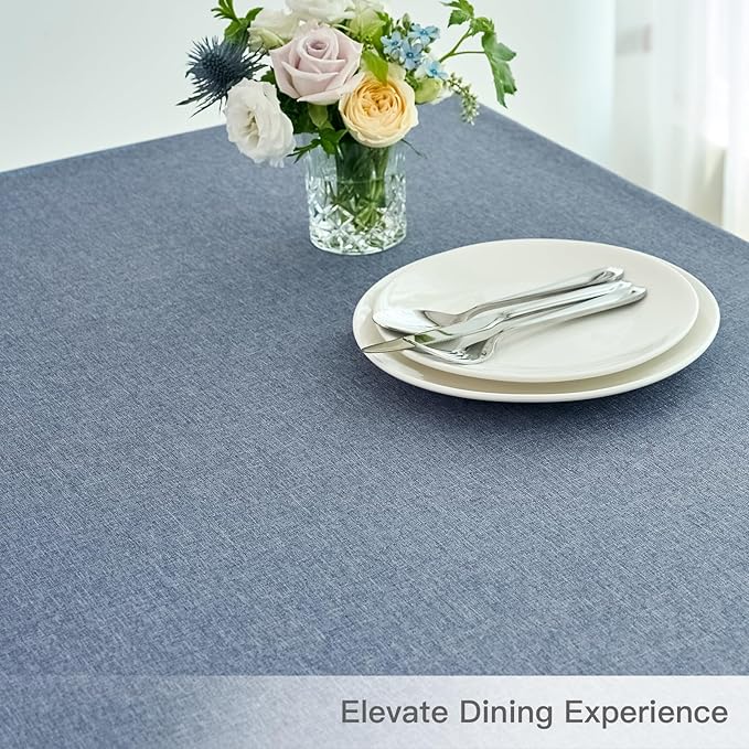 maxmill Rectangle Linen Textured Tablecloth Waterproof Spillproof Wrinkle Free Washable Fabric Table Cloth Kitchen Dining Tabletop Decoration Table Cover for Holiday Party, 52 x 70 Inch, Demin Blue