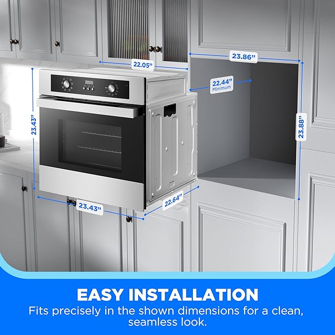 Midea 24" Electronic Single Wall Oven, 2.5 Cu. Ft.-Capacity, Built-in Oven with 8-in-1 Cooking Modes, Stainless Steel