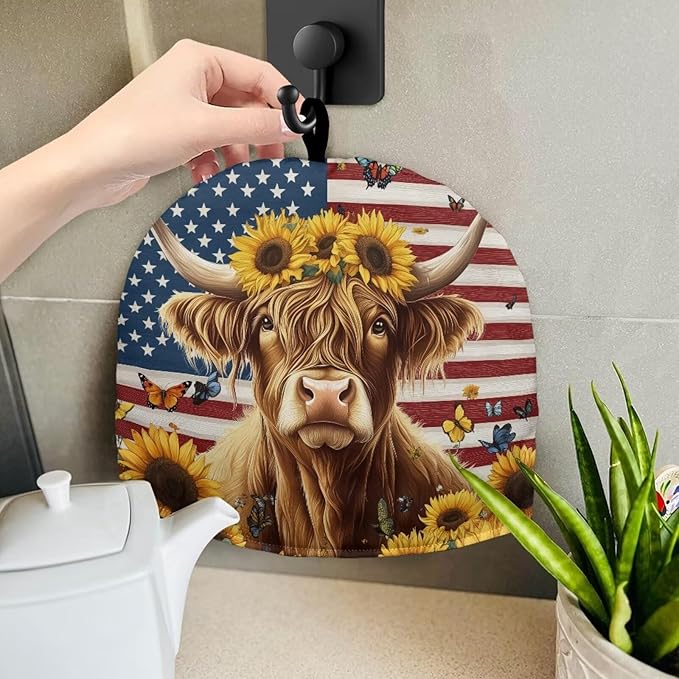 Highland Cow Tea Pot Cover for Teapot American Flag Tea Kettle Cover Keep Warm Tea Cup Dust Proof Teapot Dust Protector for 4th of July