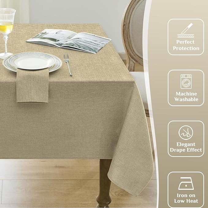Softalker Small Rectangle Table Cloths 70x52 Inch Khaki Linen Textured Outdoor Table Cloth Stain and Wrinkle Resistant Table Cover for Spring,Easter,Summer,Party,Garden,Coffee Modern Decor Tabletop