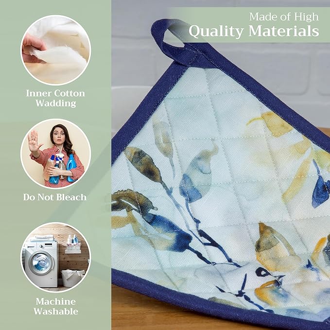 Maison d' Hermine Pot Holders 100% Cotton Heat Resistant Potholders 8" x 8" Hot Pads with Loop BBQ, Cooking, Baking, Grilling, Kitchen, Handling Hot Pans Spring/Summer (Pack of 1, Lazy Summer Days)