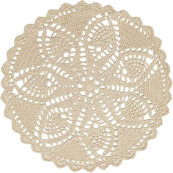 BIBITIME Pineapple Flower Lace Doilies Handmade Crochet Placemats Table Coasters Vintage Wedding Party Decor (Beige, 11 to 12 inches-4PCS)