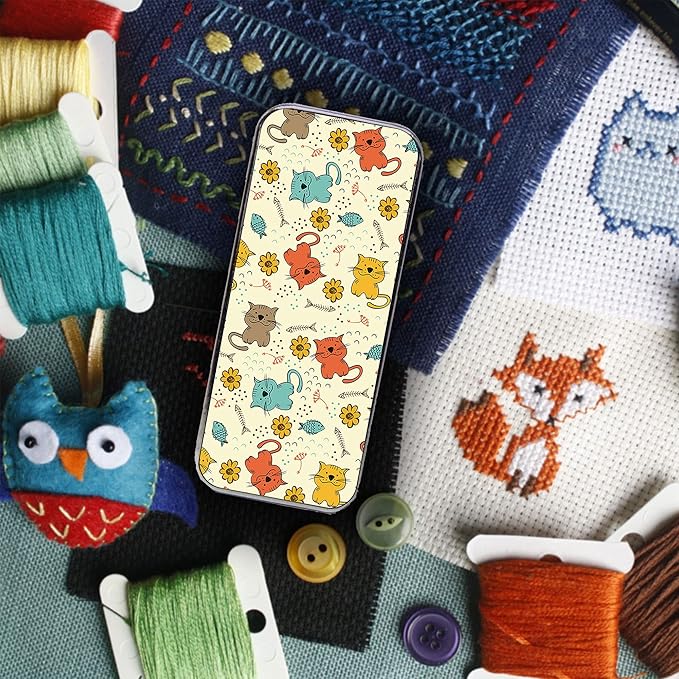Magnetic Sewing Needle Case Cute Cats with Fishbones Cat Lover