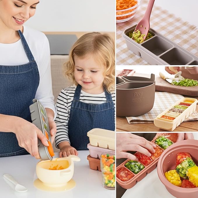 0.7 oz/12 Sections Silicone Ice Cube Freezer Tray with Lid, 100% Food-Grade Platinum Silicone,Leak Resistance & Dishwasher Safe for Baby Food Prep,Breast Milk,Purees - Korean Made, Beige