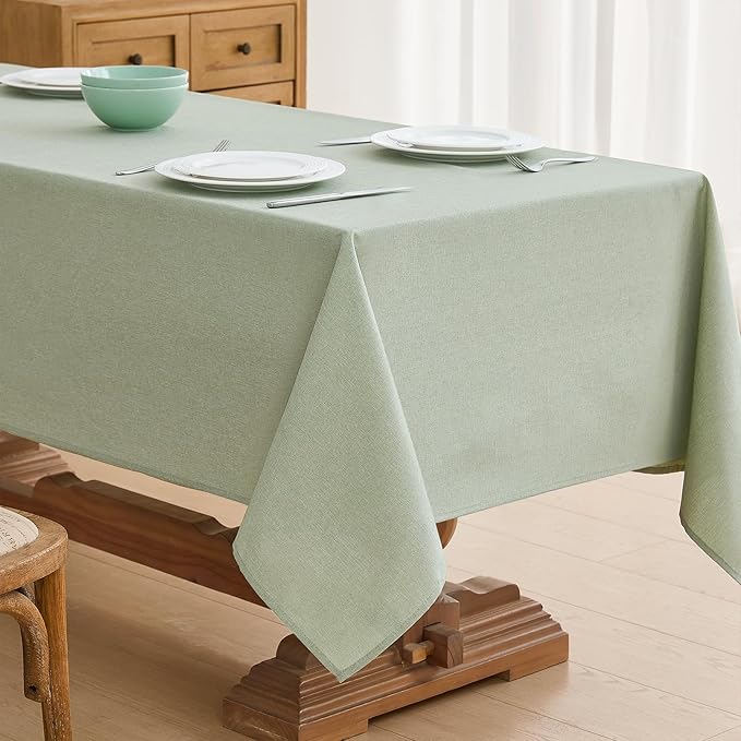 Faux Linen Tablecloths for Rectangle Tables, 2 Pack Burlap Textured Table Cloths Washable Farmhouse Table Cover Water Resistant for Dining, Wedding, Outdoor(Sage Green, 60"×104")