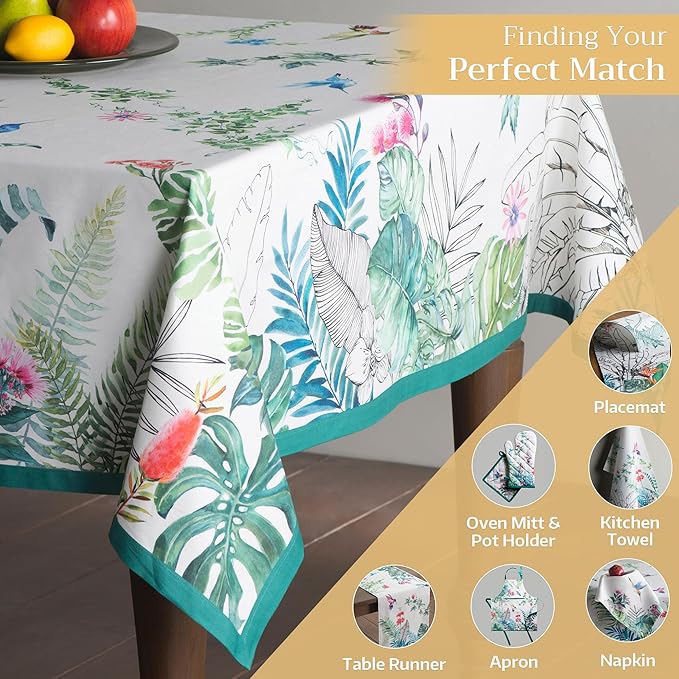 Maison d' Hermine Table Cloth Rectangle Table 100% Cotton 70 x 90 Inches Tablecloth Reusable Decorative for Dining Room Farmhouse Home Valentines Day Decorations Spring Summer - Tropiques