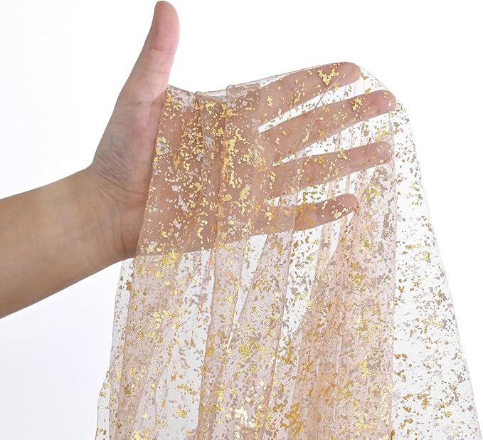 Artoid Mode Coffee Gold Gauze Table Runner 120 Inch 10FT, Glitter Metallic Foil Sheer Dining Wedding Anniversary Holiday Birthday Table Decor for Home Party