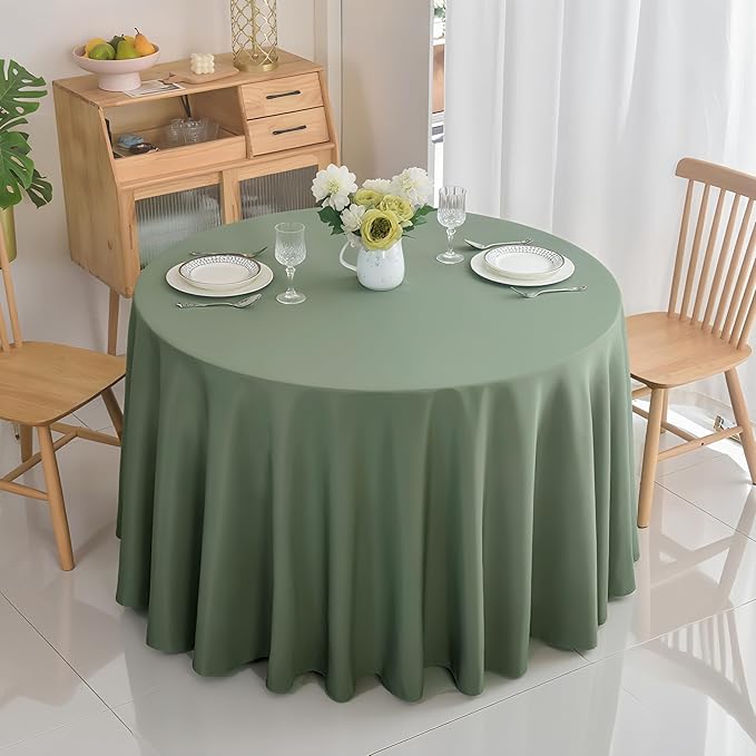 2-Pack Round 90-inch Sage Green Table Cloths, Solid Stain and Wrinkle Resistant Circular Tablecloth, Premium Plain Weave Polyester Fabric Table Linen Covers for Hotel, Banquet