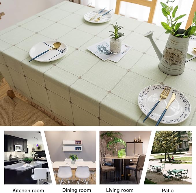Pahajim Rustic Linen Tablecloth Cotton Rectangle Table Cloth for Kitchen Dining with Tassel Plaid Waterproof Tablecloths Rectangle/Oblong,55''x87'', 6-8 Seats