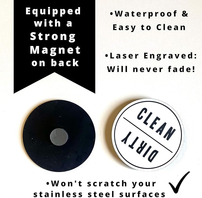 Clean Dirty Dishwasher Magnet | Reversible Sign Looks Great on Stainless Steel | Clean Farmhouse Design Decor | Strong Magnet | Engraved on Premium Materials | Won't Fade like a Sticker