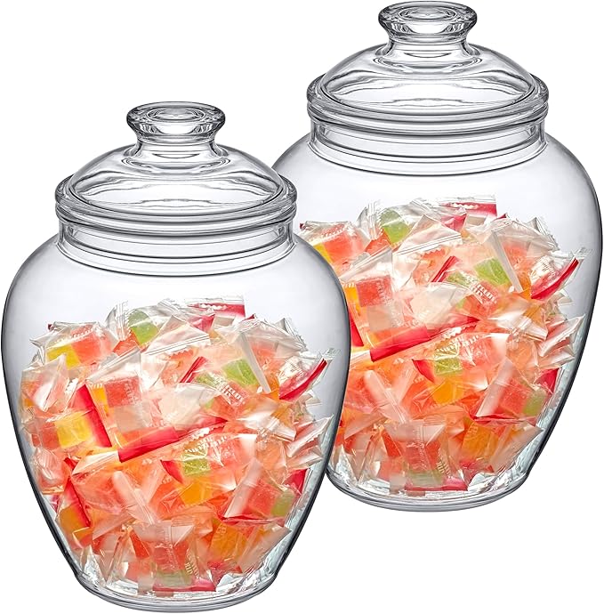 Amazing Abby - Sugar Sugar - 2-Pack 140-Ounce Plastic Candy Jar with Lid, Large Cookie Jar (7.5"(D) x 10.5"(H)), Apothecary Jar, BPA-Free, Shatter-Proof, Dishwasher-Safe, Great for Candy Buffet