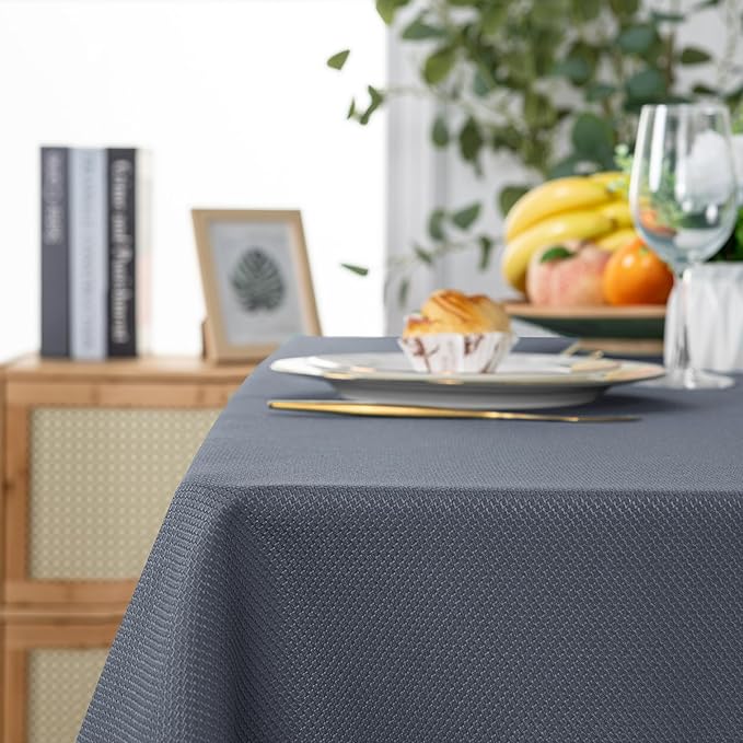 Hiasan 54 X 120 Inch Rectangle Textured Tablecloth - Waterproof Spillproof Antiwrinkle Jacquard Table Cloth for Kitchen and Dining Dinner, Outdoor Picnic, Holiday and Parties, Dark Grey