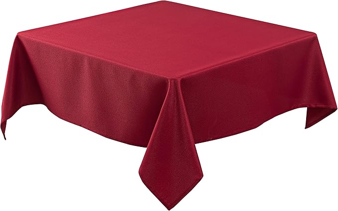 Biscaynebay Textured Fabric Christmas Square Table Cloth 60x60 Inch, Red Water Resistant Spill Proof Tablecloths for Dining, Kitchen, Wedding and Parties, Machine Washable
