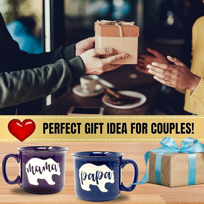 Mama Bear & Papa Bear 15 oz Coffee Mug Set - Cute Coffee Cup Gift Set for Men and Women - Unique Fun Gifts for Couples, Parents, Grandparents for Birthdays, Mother's Day, Father's Day, Christmas