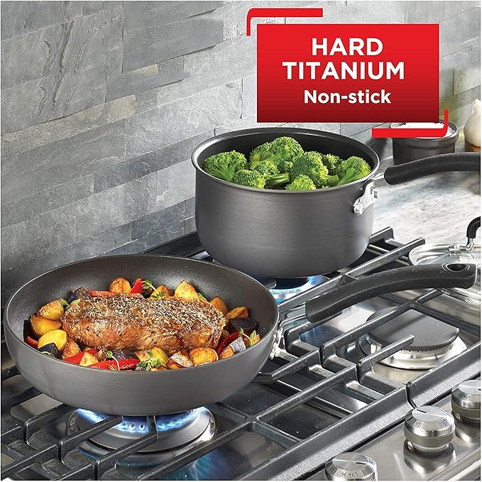 T-Fal Ultimate Hard Anodized Nonstick Fry Pan Set 2 Piece, 8, 10 Inch, Oven Broiler Safe 400F, Kitchen, Cookware, Pots and Pans Set Non Stick, Frying Pans, Dishwasher Safe, Black