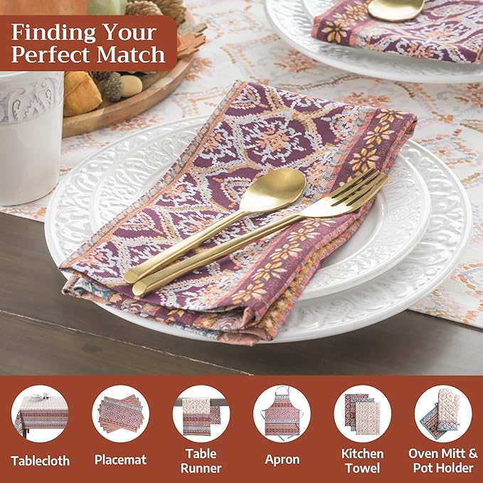 Maison d' Hermine Cloth Napkins Set of 4 100% Cotton for Thanksgiving Christmas Decorations Everyday Reusable Square Fall Napkins Cloth Washable Dinner Party (Fair Isle, 20"x20")