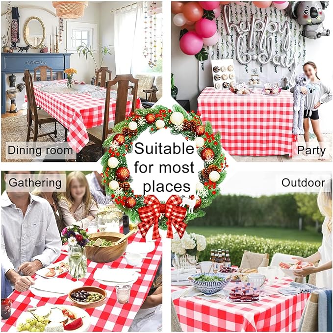 Hiasan Checkered Tablecloth Rectangle, 30 x 60 Inch - Waterproof and Wrinkle Resistant Table Cloth for Picnic, Dinner, Party and Christmas, Washable Polyester Fabric, Red and White Gingham Pattern