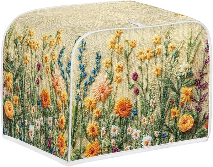 Doojoayie Flower Print Toaster Cover for Kitchen Decoration Polyester Fabric 2 Slice Bread Machime Cover Dust-proof Protector for Small Appliance