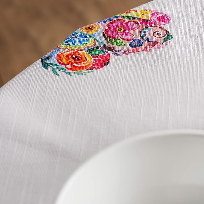 Maison d' Hermine Table Cloth Round Table 100% Cotton 63 Round Inches Tablecloth Reusable Decorative for Dining Room Farmhouse Home Valentines Day Decorations Spring Summer- Happy Florals -High Summer
