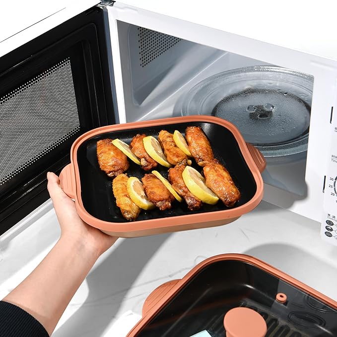Microwave Grill Pan with Cover - Bacon Cooker, Crisper & Grilled Cheese Maker, Microwave Cookware,Dishwasher Safe for Easy Clean,Stocking Stuffer
