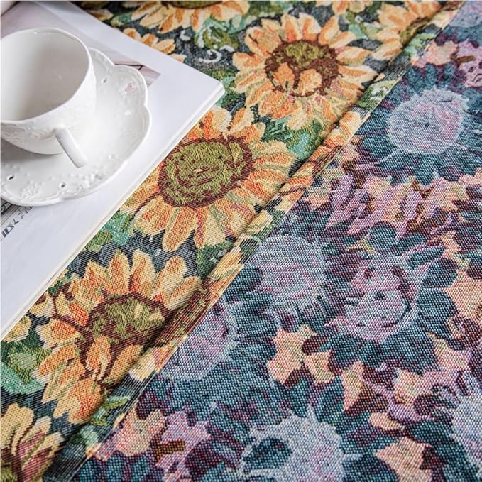 Rectangular Tablecloth Sunflower Jacquard Tablecloth Oil Painting Thick Tablecloth Suitable for Restaurant Camping(140 * 140cm)