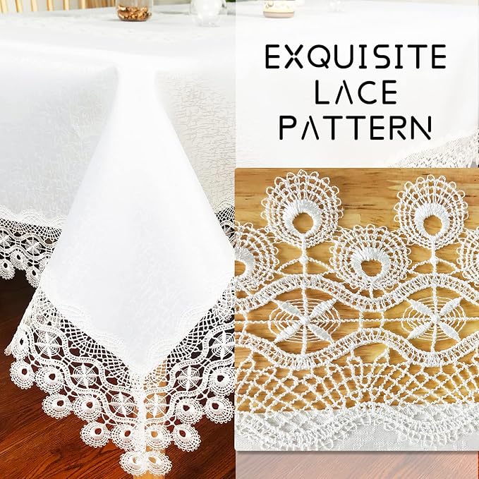Tablecloths for Rectangle Tables Lace Elegant Decor for Dinning Home Holiday Party Kitchen Easter Christmas Wedding Farmhouse Outdoor Washable Table Linen (H17879-white-1, 72 * 144)
