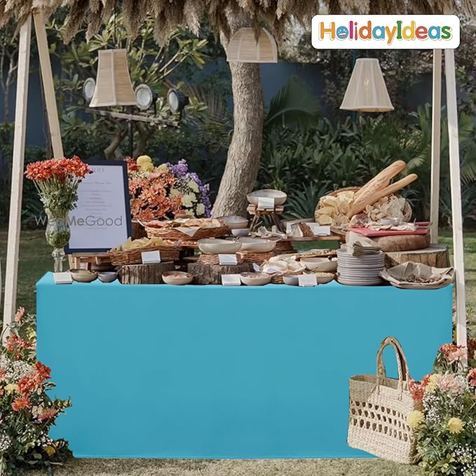 HolidayIdeas Open Back Fitted Tableclothss for 6 Foot Rectangle Table, Wrinkle Resistant Washable Table Covers 72x30 Inch for Craft Fairs, Banquets, Trade Show Display, Teal,4 Pcs