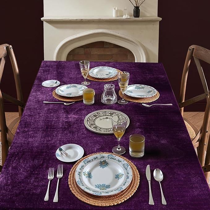 MIULEE Velvet Table Cloth with Decorative Ruffle Edge Luxurious Soft Washable Rectangular Tablecloth Thick Wrinkle-Resistant Oblong Table Cover for Kitchen Dining Party Wedding 52x70 Inch, Purple