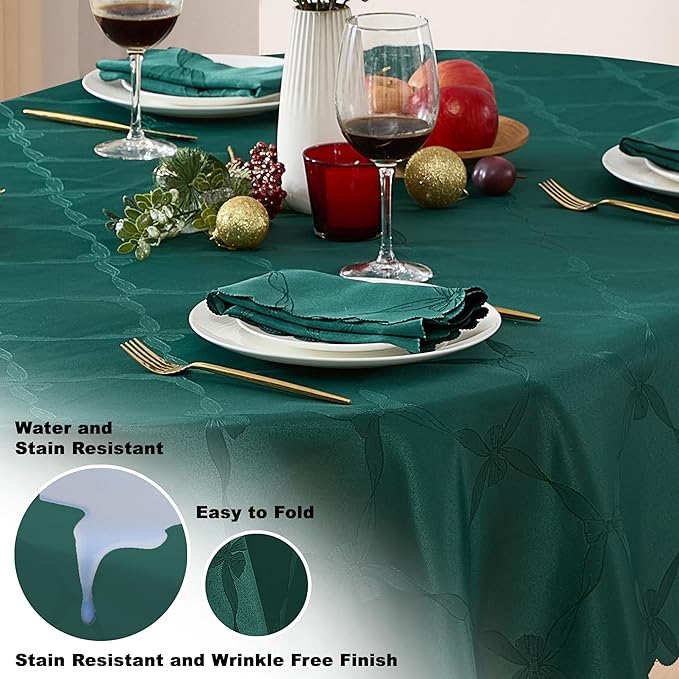 Newbridge Square Napkin, Set of 4 Napkins, Spring and Easter Ribbons and Bows Damask, Wrinkle and Stain Resistant Square Napkins, Holiday Evergreen