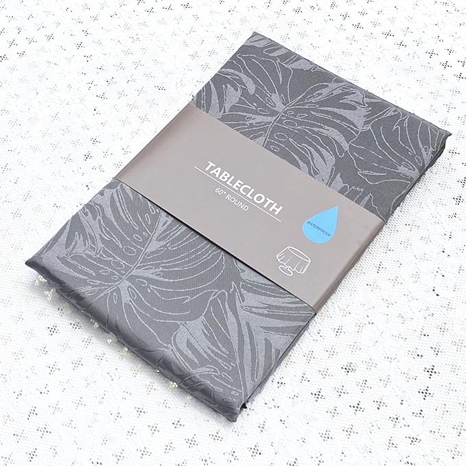 Jacquard Waterproof Square Tablecloth 54x54 Inch Grey Tablecloth Leaves Pattern Scalloped Edge Silky Soft Table cloth Wrinkle Resistant Washable Table Cover for Dining Tabletop Party Patio Decoration